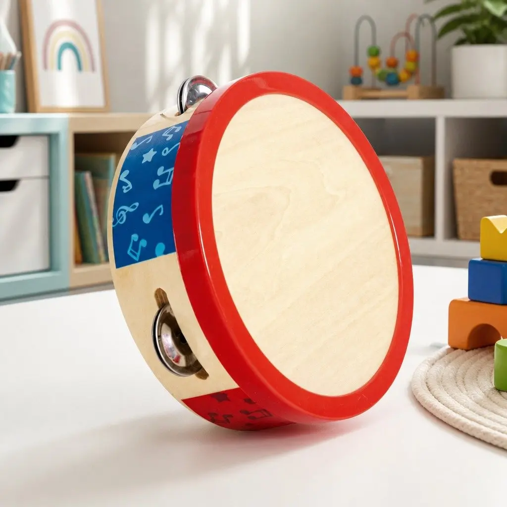 Tambourine Wooden Musical Toy Kids Rhythm Learning Instrument Bright Colours