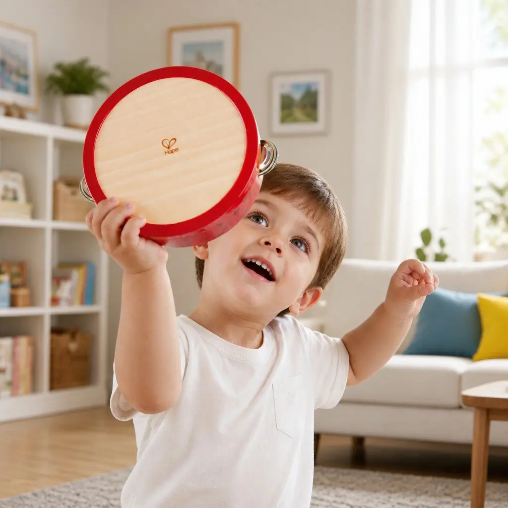 Tambourine Wooden Musical Toy Kids Rhythm Learning Instrument Bright Colours