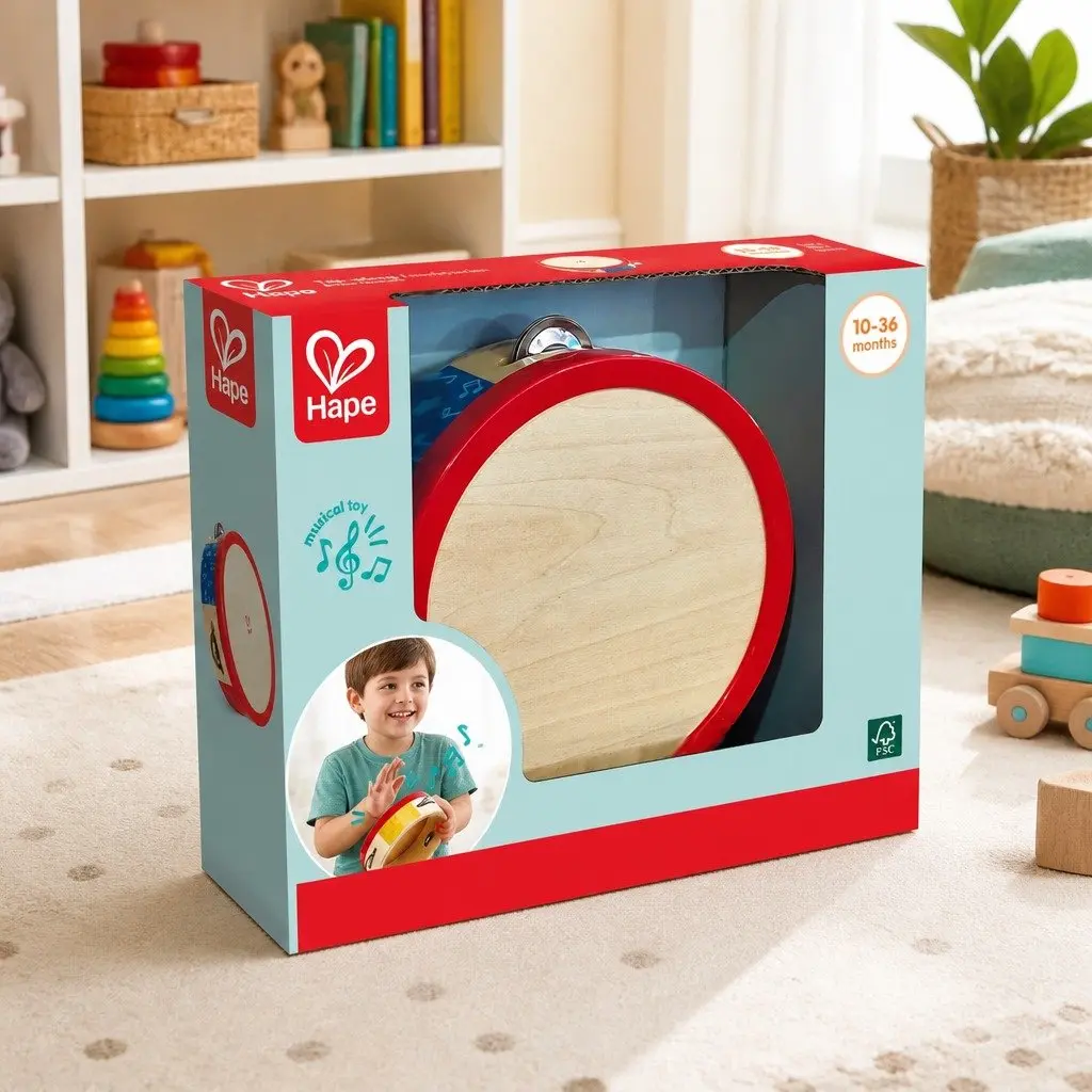 Tambourine Wooden Musical Toy Kids Rhythm Learning Instrument Bright Colours