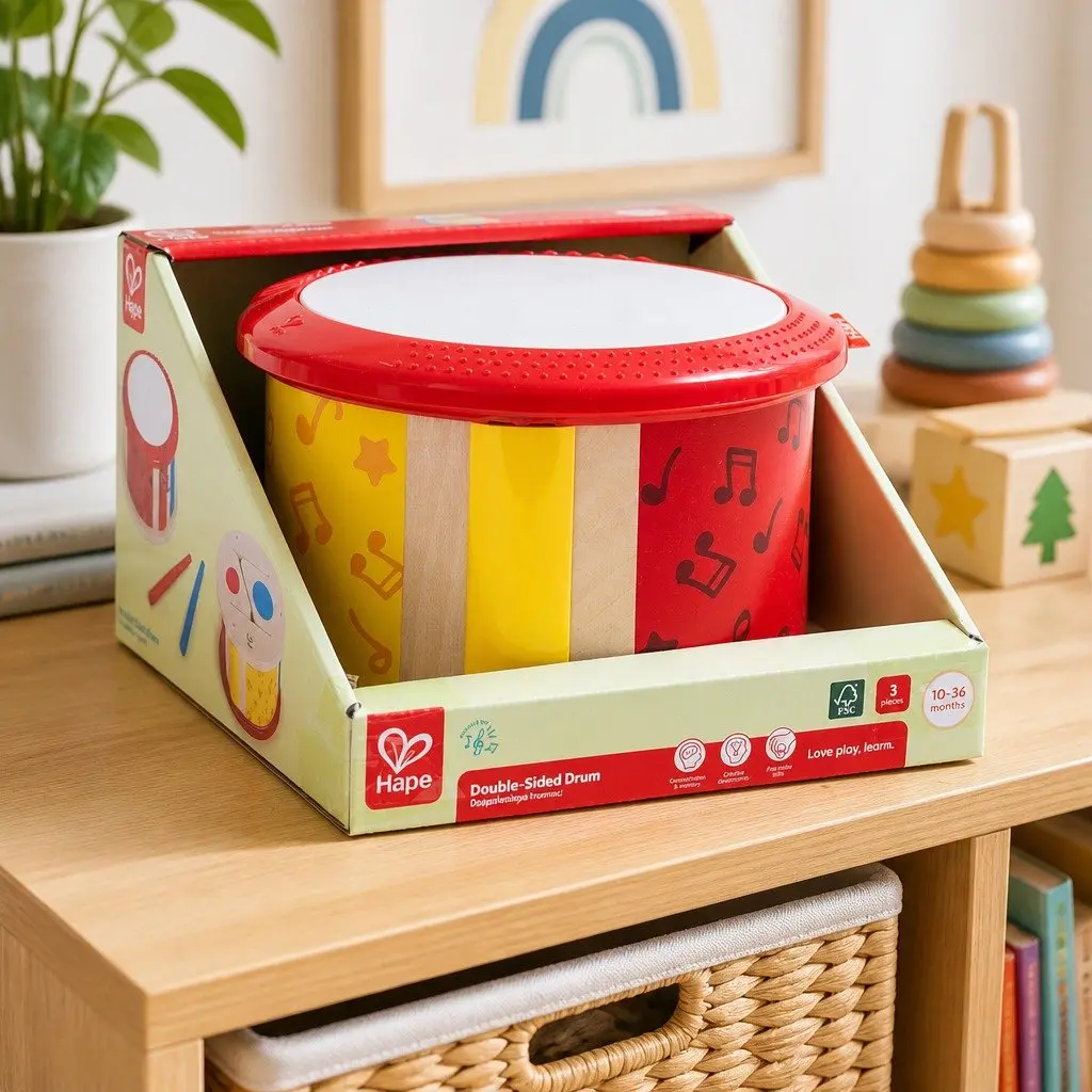 Double Sided Drum Kids Musical Instrument Wooden Toy Early Learning Rhythm Play