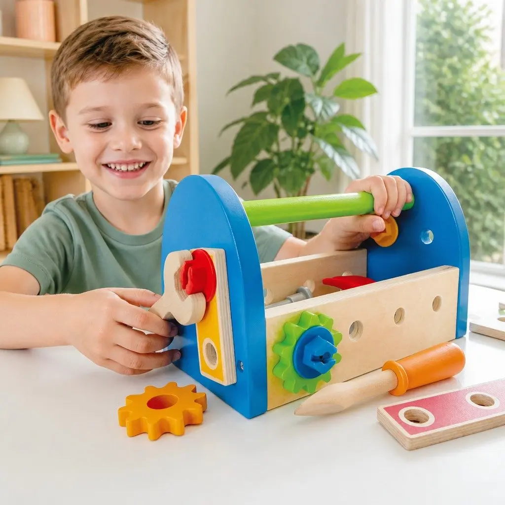 Wooden Tool Box Set 17 Piece Educational Building Construction Toy for Kids