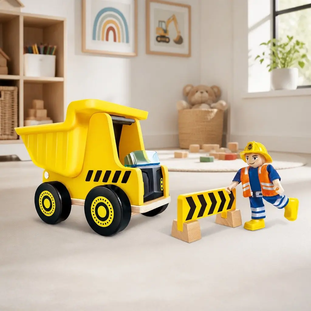 Wooden Toy Dump Truck with Tilting Bed for Kids Imaginative Play and Motor Skills Development