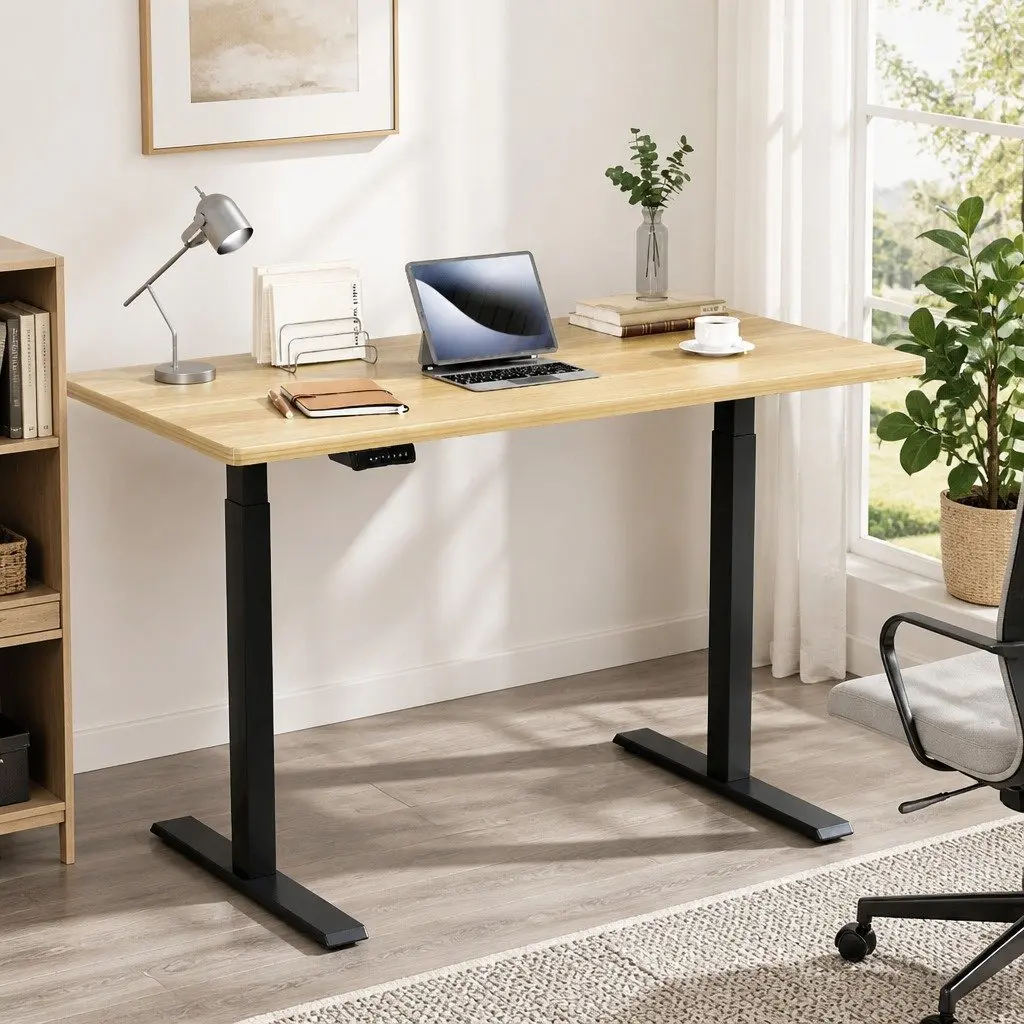 Motorised Desk Frame with Oak Desktop 140cm