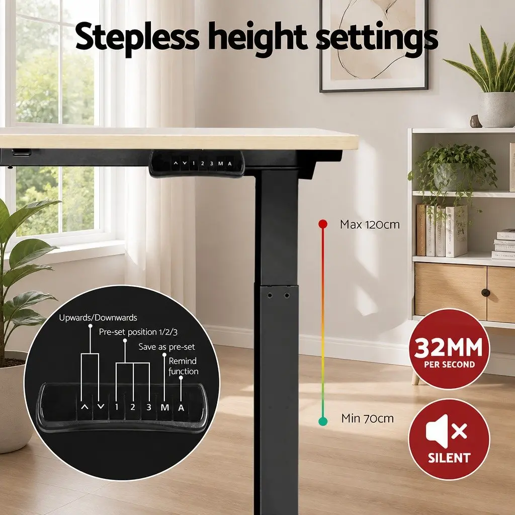 Motorised Desk Frame Dual Motor Adjustable Height Oak Desktop 140cm Black Metal