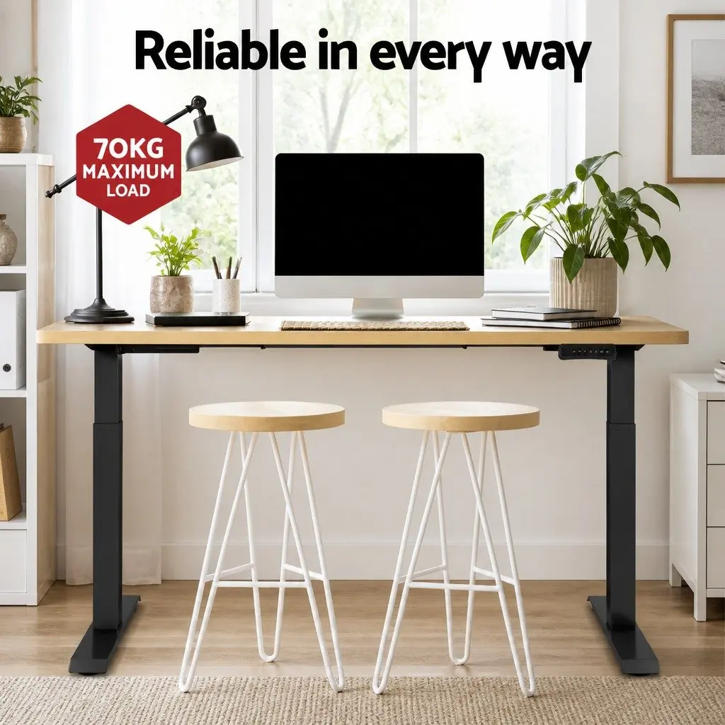 Motorised Desk Frame Dual Motor Adjustable Height Oak Desktop 140cm Black Metal