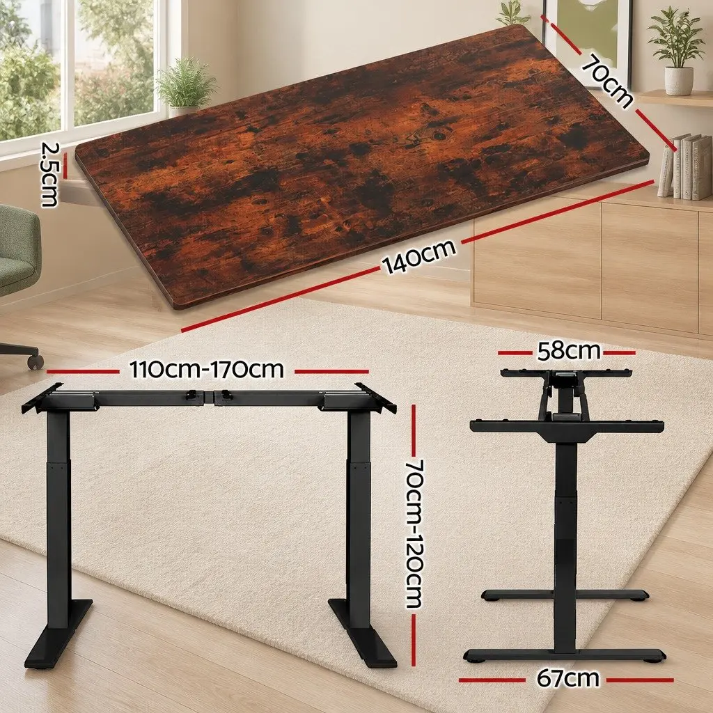 Height Adjustable Desk Frame Dual Motor 140cm Rustic Brown Particle Board Office Furniture