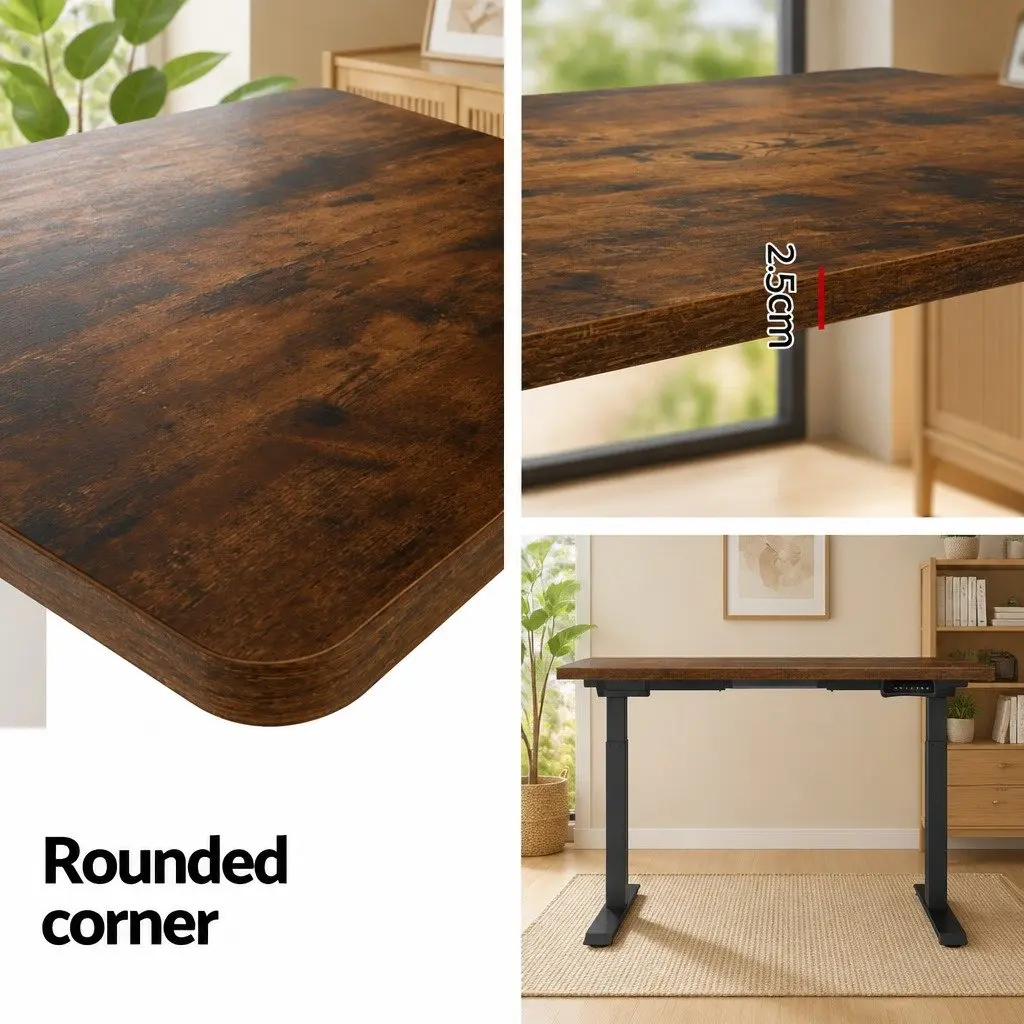 Height Adjustable Desk Frame Dual Motor 140cm Rustic Brown Particle Board Office Furniture