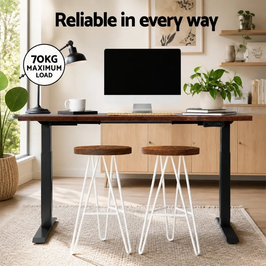 Height Adjustable Desk Frame Dual Motor 140cm Rustic Brown Particle Board Office Furniture