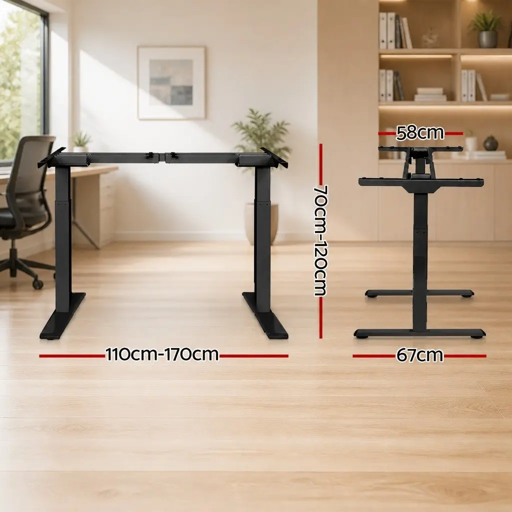 Height Adjustable Dual Motor Standing Desk Frame Metal Office Workstation Black