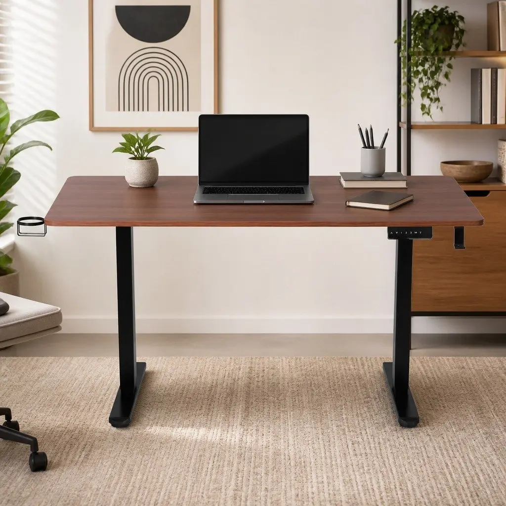 Electric Standing Desk Dual Motor Height Adjustable Office Walnut 140cm
