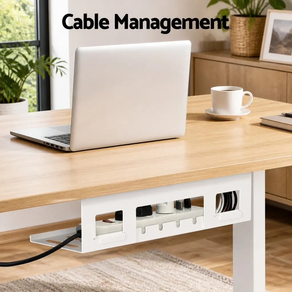 Electric Sit Stand Desk Height Adjustable Workstation Oak 140CM White Frame
