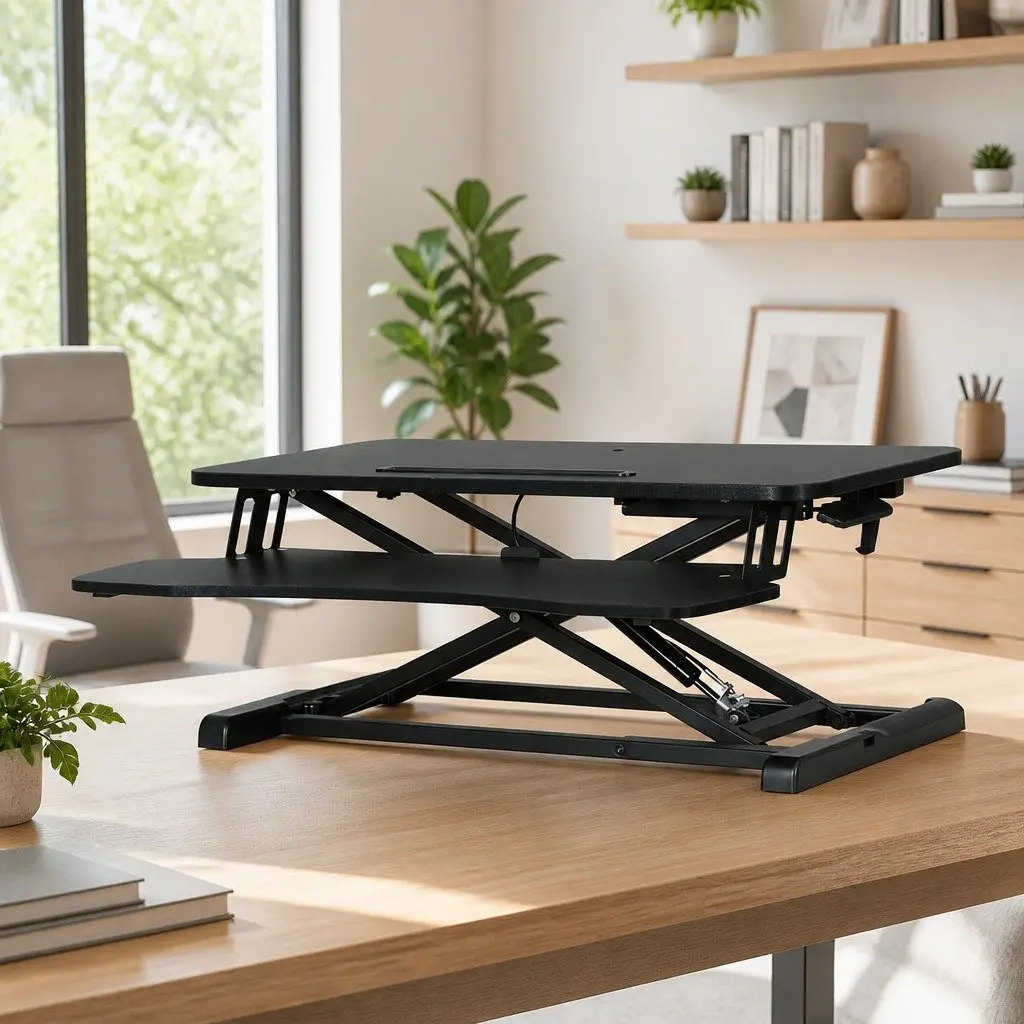 Height Adjustable Desk Riser MDF Metal 80cm Black