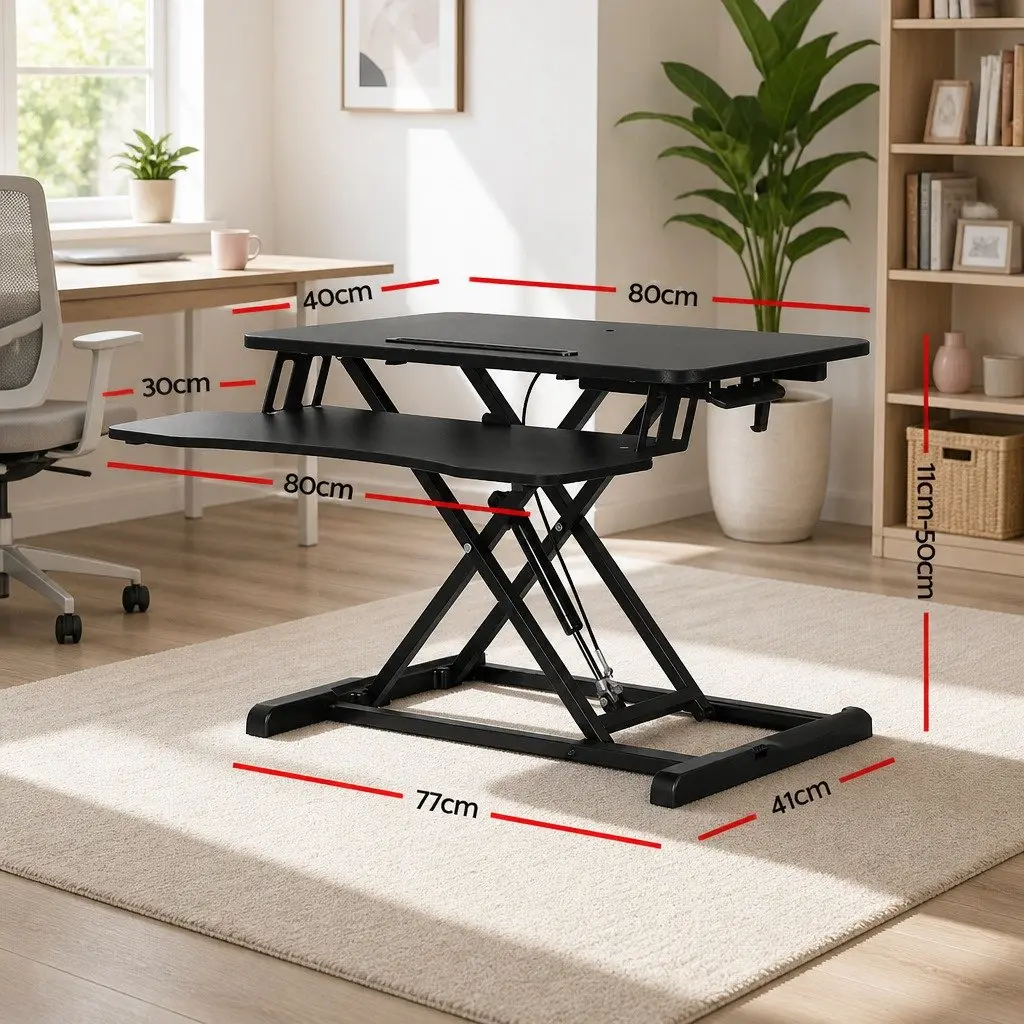 Height Adjustable Desk Riser MDF Metal 80cm Black