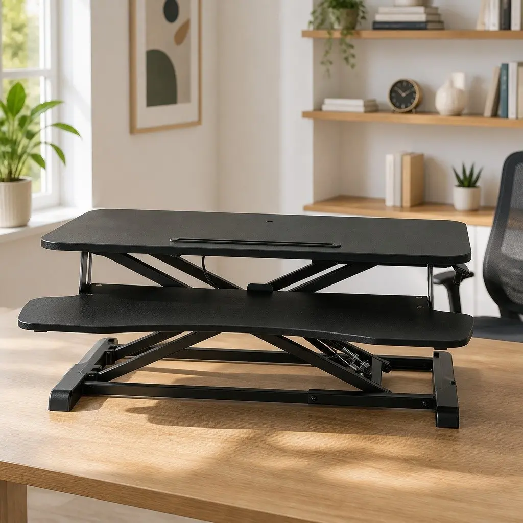 Height Adjustable Desk Riser MDF Metal 80cm Black