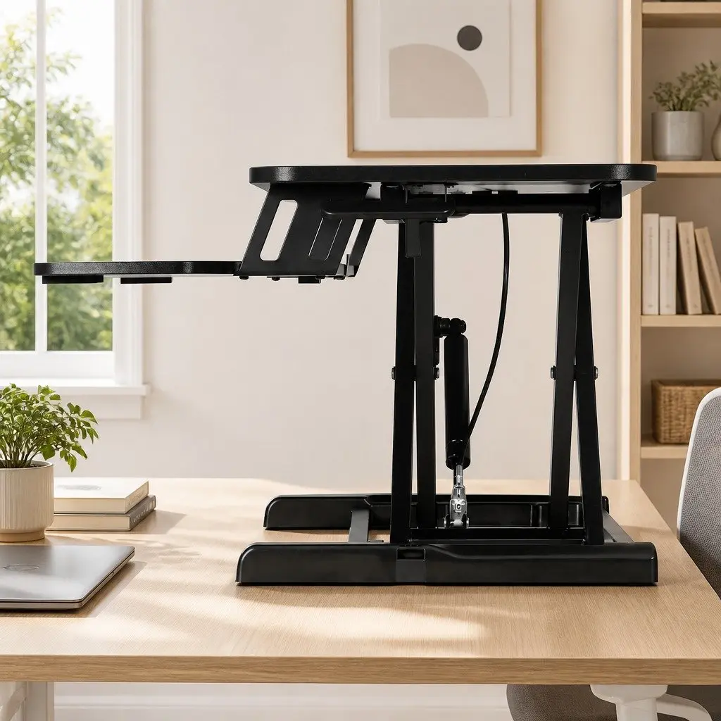 Height Adjustable Desk Riser MDF Metal 80cm Black