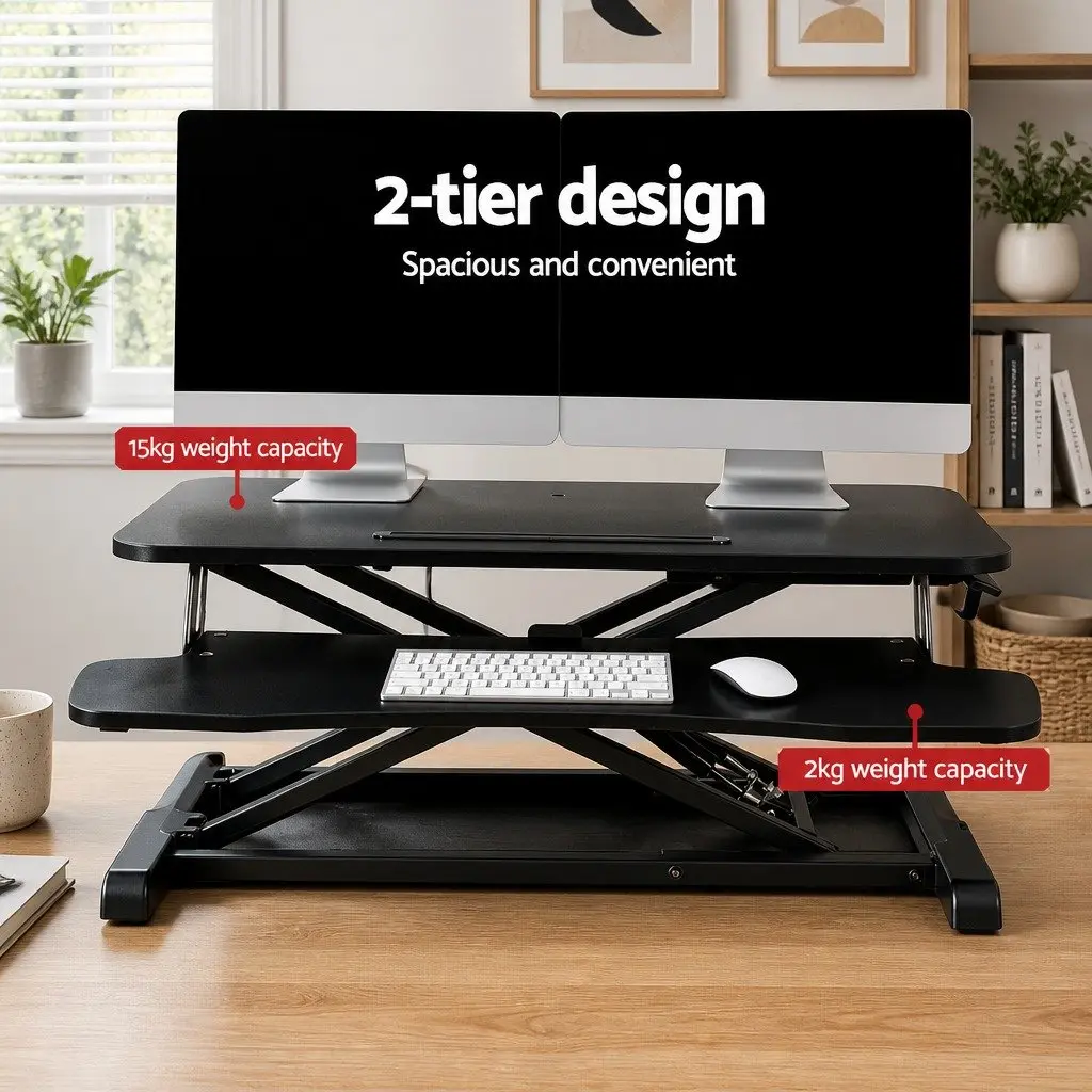 Height Adjustable Desk Riser MDF Metal 80cm Black