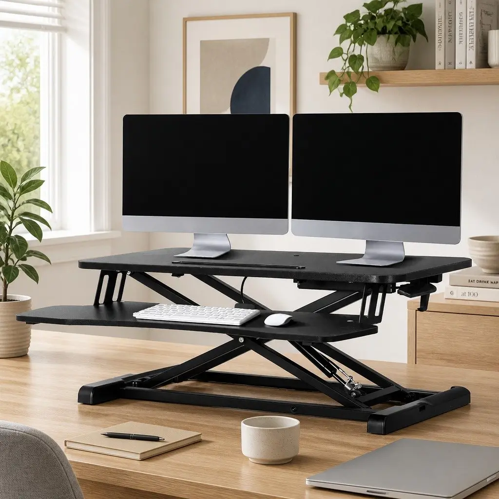 Height Adjustable Desk Riser MDF Metal 80cm Black