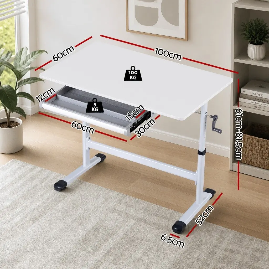 Height Adjustable Standing Desk MDF Board 100CM White Computer Study Table