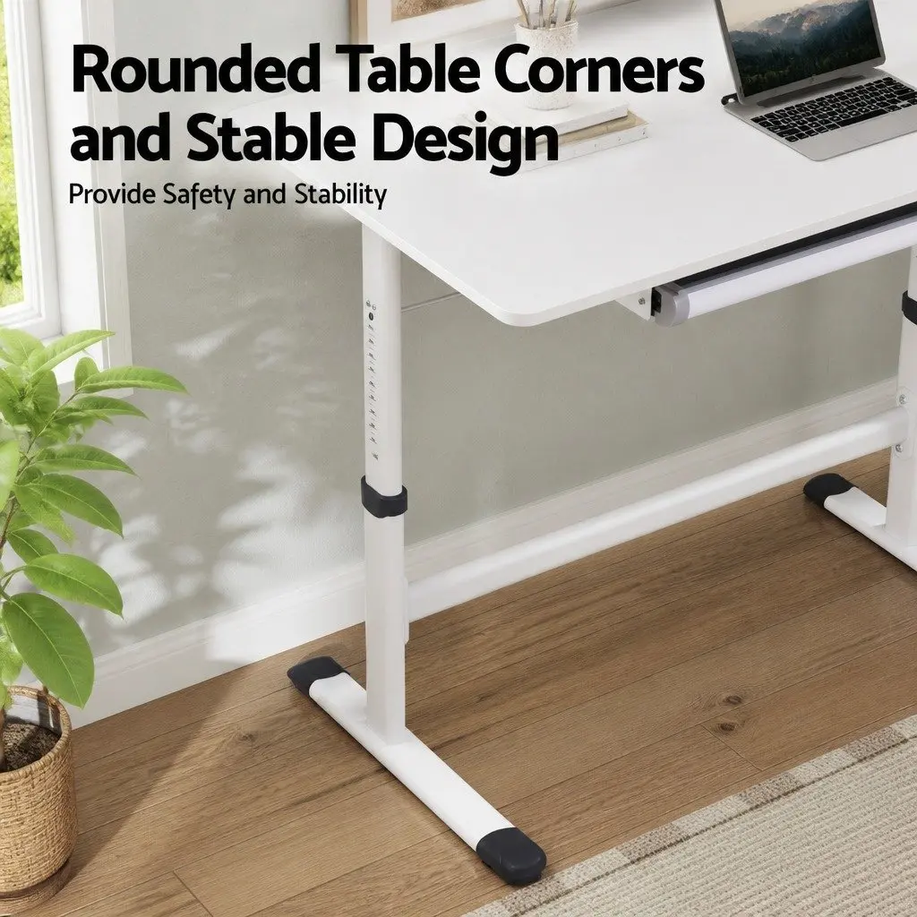Height Adjustable Standing Desk MDF Board 100CM White Computer Study Table