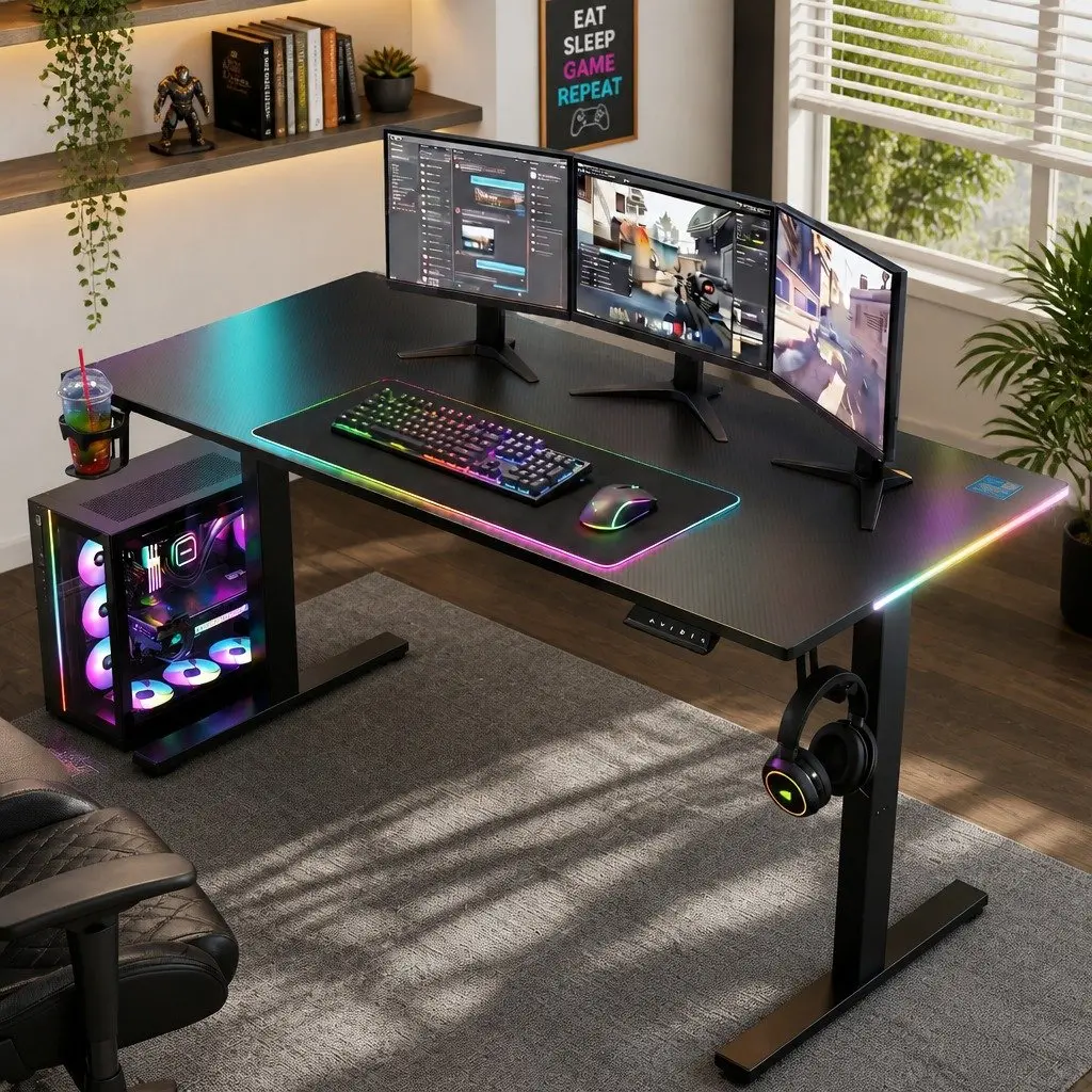 Electric Standing Desk Height Adjustable MDF 140cm Black