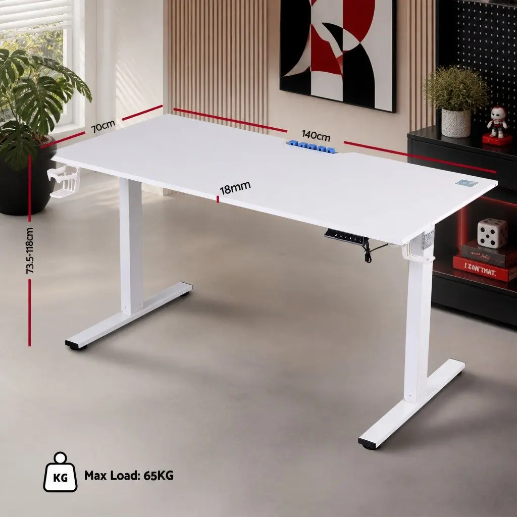 Electric Standing Desk Height Adjustable Gaming Office Workstation 140cm White