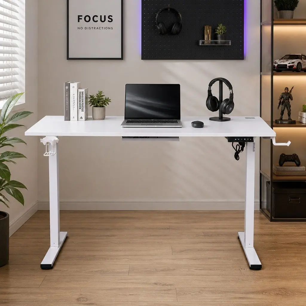 Electric Standing Desk Height Adjustable Gaming Office Workstation 140cm White