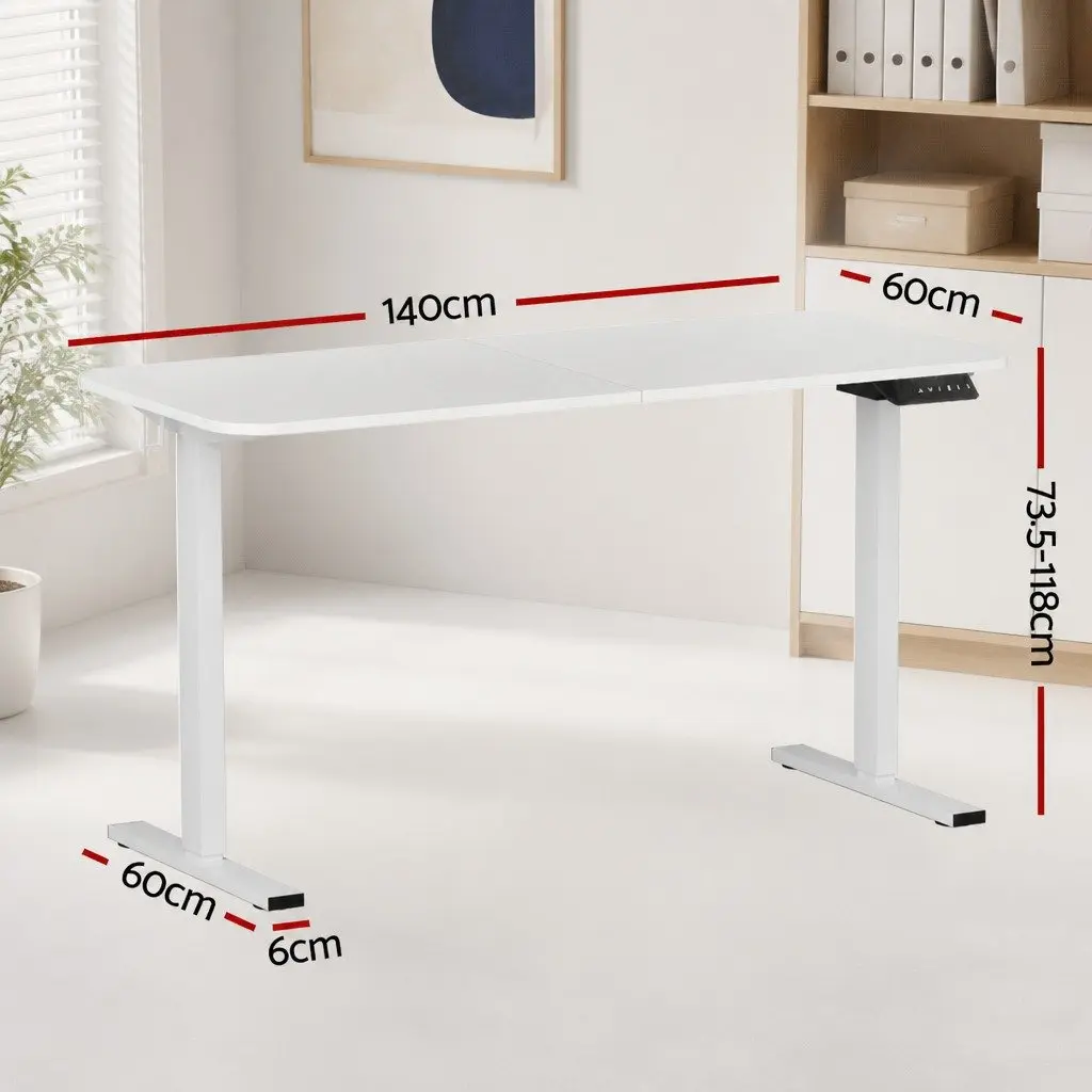 Motorised Adjustable Desk White 140cm Height Control Home Office