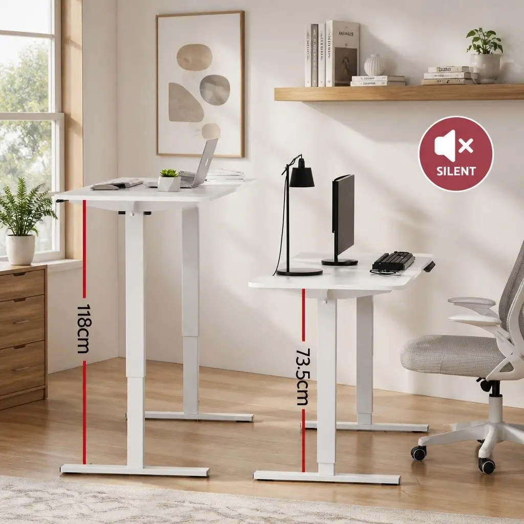 Motorised Adjustable Desk White 140cm Height Control Home Office