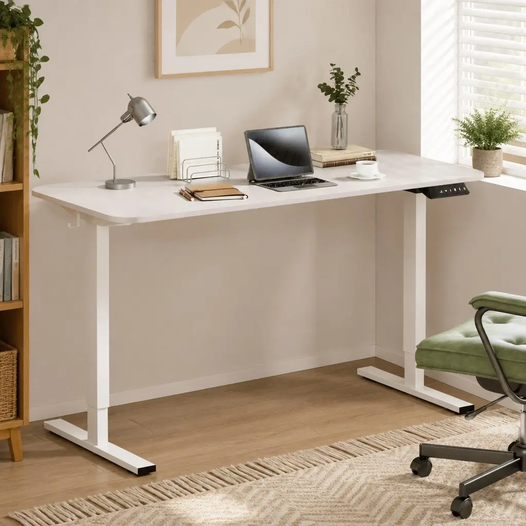 Motorised Adjustable Desk White 140cm Height Control Home Office