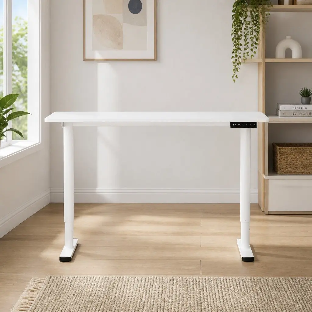 Electric Desk Motorised Height Adjustable Office Workstation White Steel Frame 120cm x 60cm