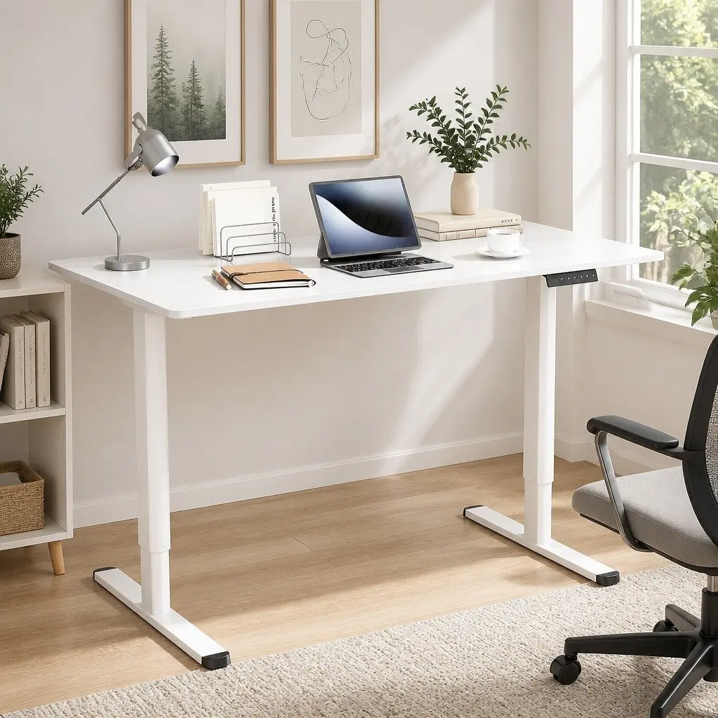Electric Desk Motorised Height Adjustable Office Workstation White Steel Frame 120cm x 60cm