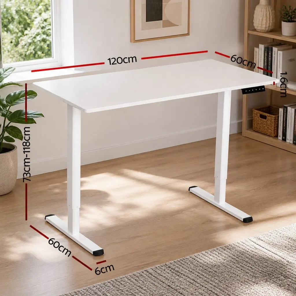 Electric Desk Motorised Height Adjustable Office Workstation White Steel Frame 120cm x 60cm
