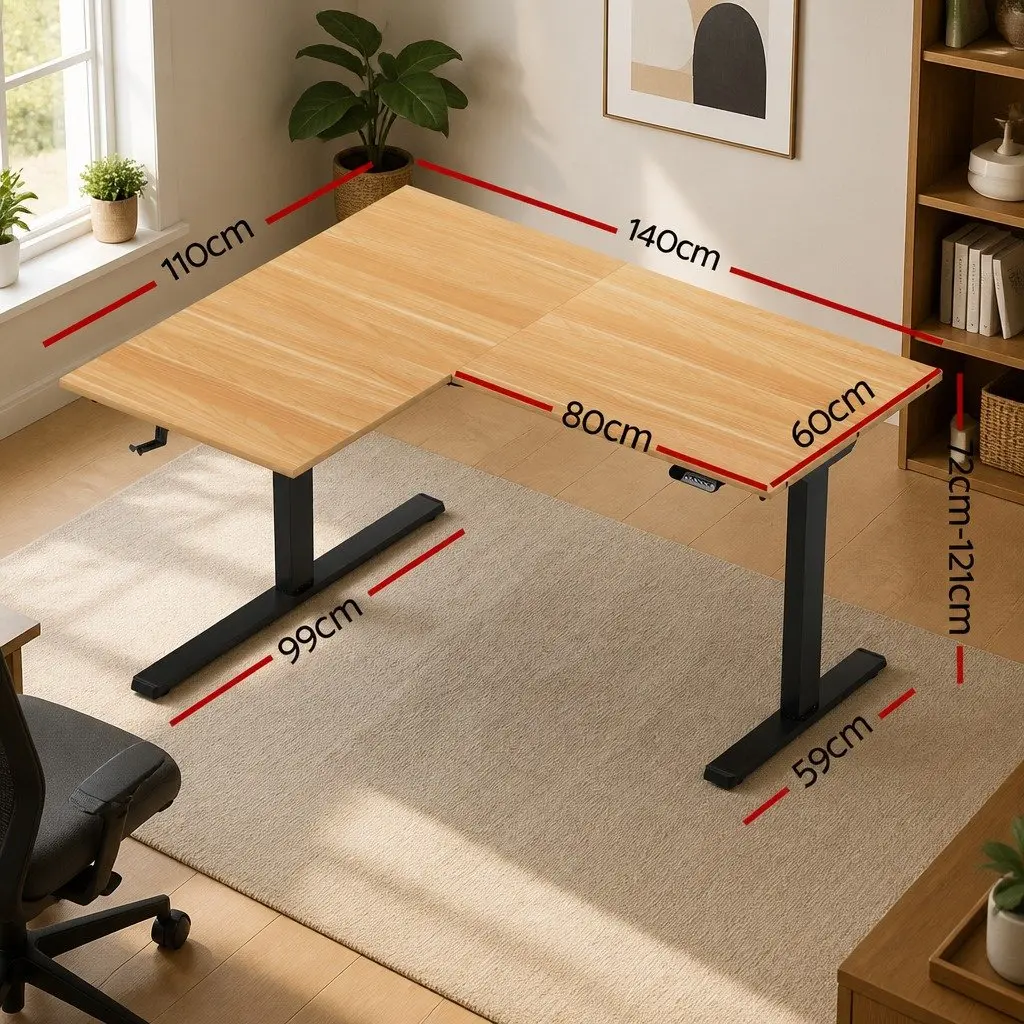 L-Shape Electric Standing Desk Motorised Dual Motor Height Adjustable 72 to 121cm Oak Black
