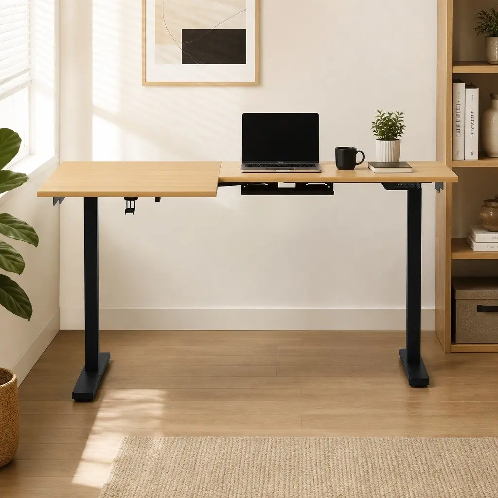 L-Shape Electric Standing Desk Motorised Dual Motor Height Adjustable 72 to 121cm Oak Black
