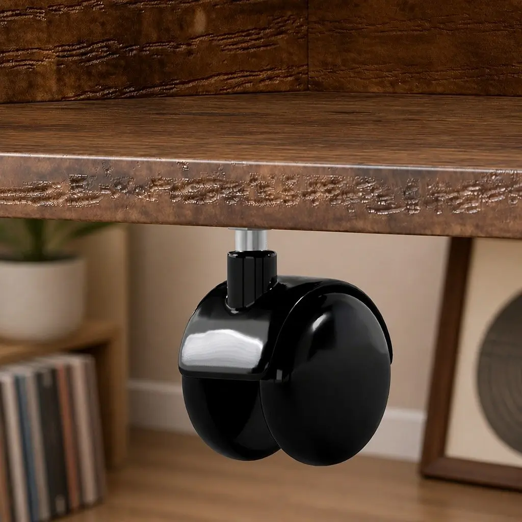4TierVinylRecordStorageStandWithNonWovenDrawersBottomShelfBrownBlack