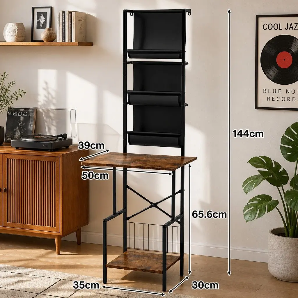 Tall Record Player Stand Particleboard and Steel 50cm x 39cm x 144cm Brown and Black