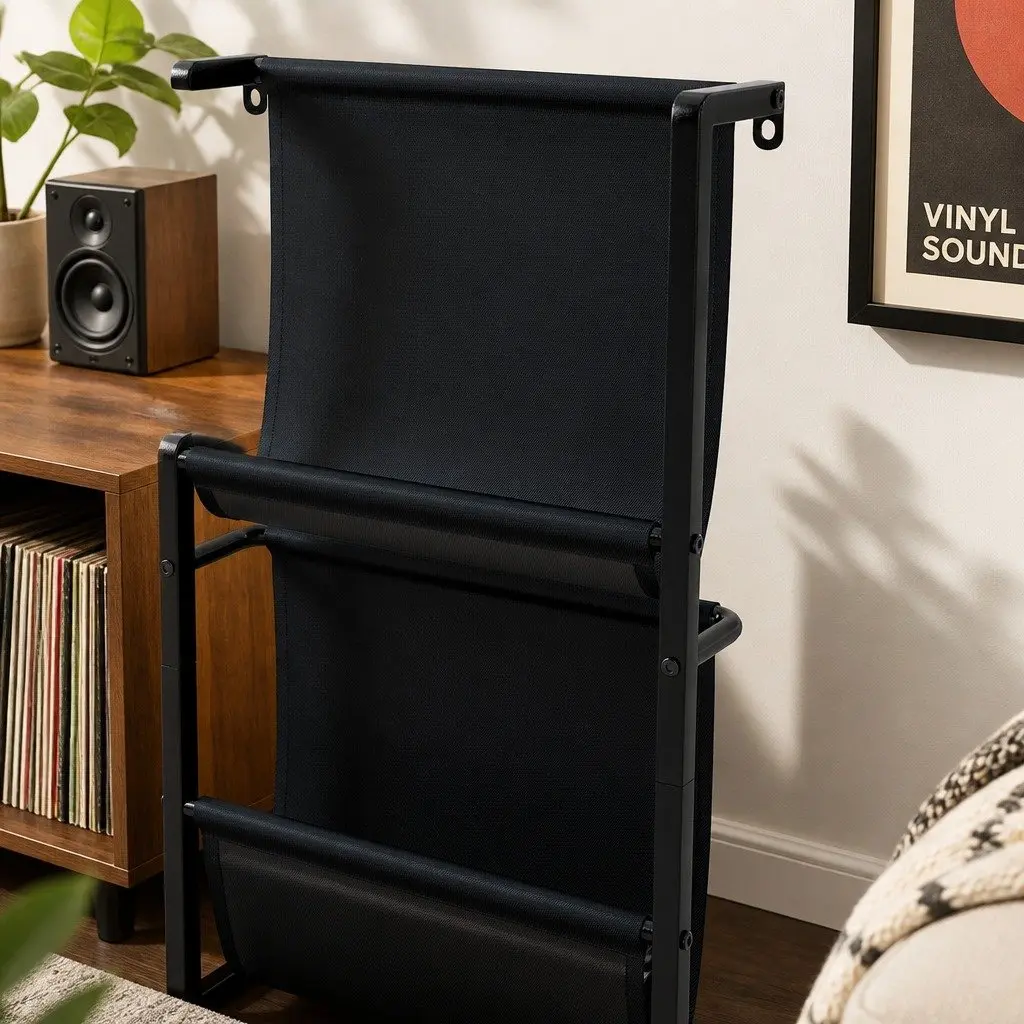 Tall Record Player Stand Particleboard and Steel 50cm x 39cm x 144cm Brown and Black