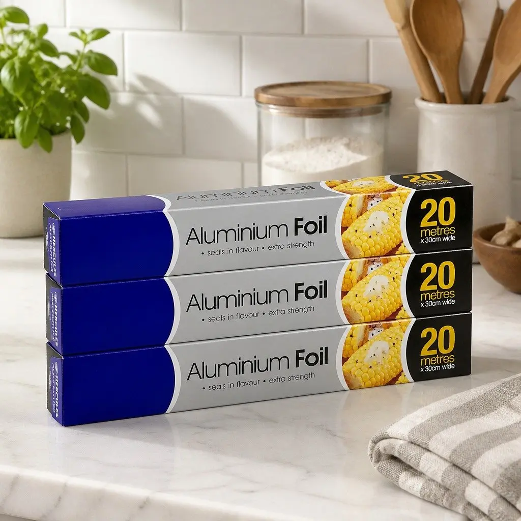 Aluminium Foil 20m x 3 Roll Kitchen Food Wrap Cooking Baking Storage Foil
