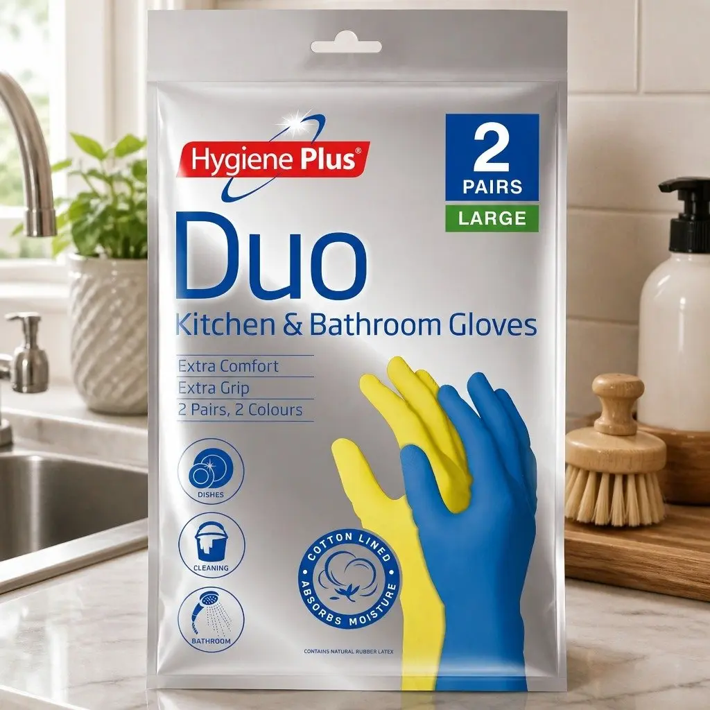 Kitchen and Bathroom Gloves Large 2pk x4 Cleaning Protection Hand Wear Reusable