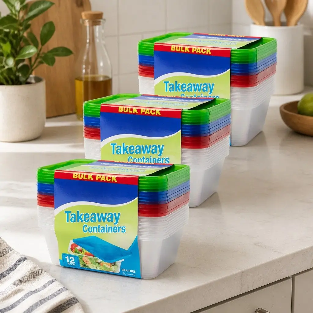 Takeaway Food Containers 750ml 12pk x3 Microwave Safe Reusable Meal Prep Storage