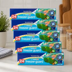 Freezer Guard Storage Bags 24pk x5 Clear Resealable Food Freezer Protection
