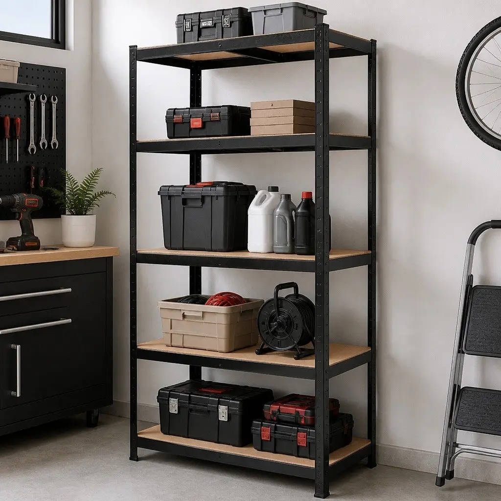 5-Tier Metal Storage Rack Adjustable 180cm Black