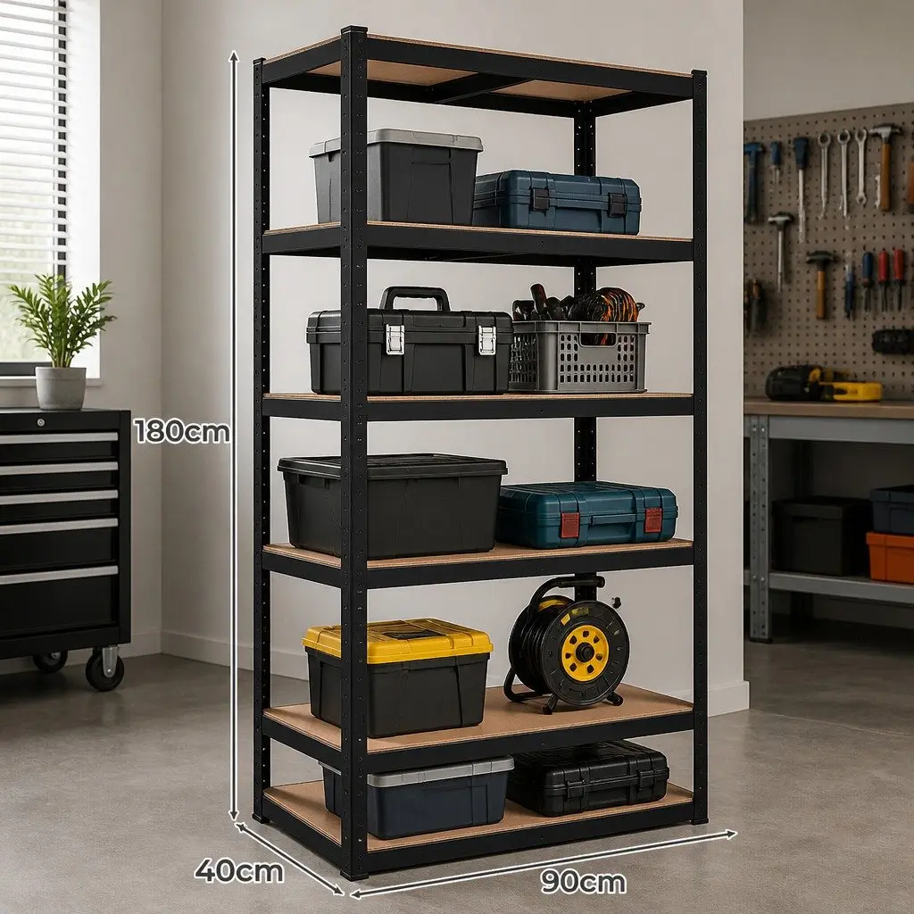 5-Tier Metal Storage Rack Adjustable 180cm Black