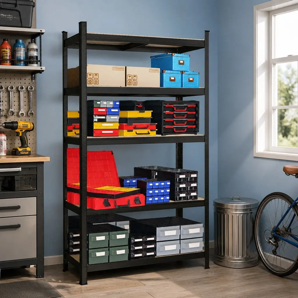 5-Tier Metal Storage Rack Adjustable 180cm Black