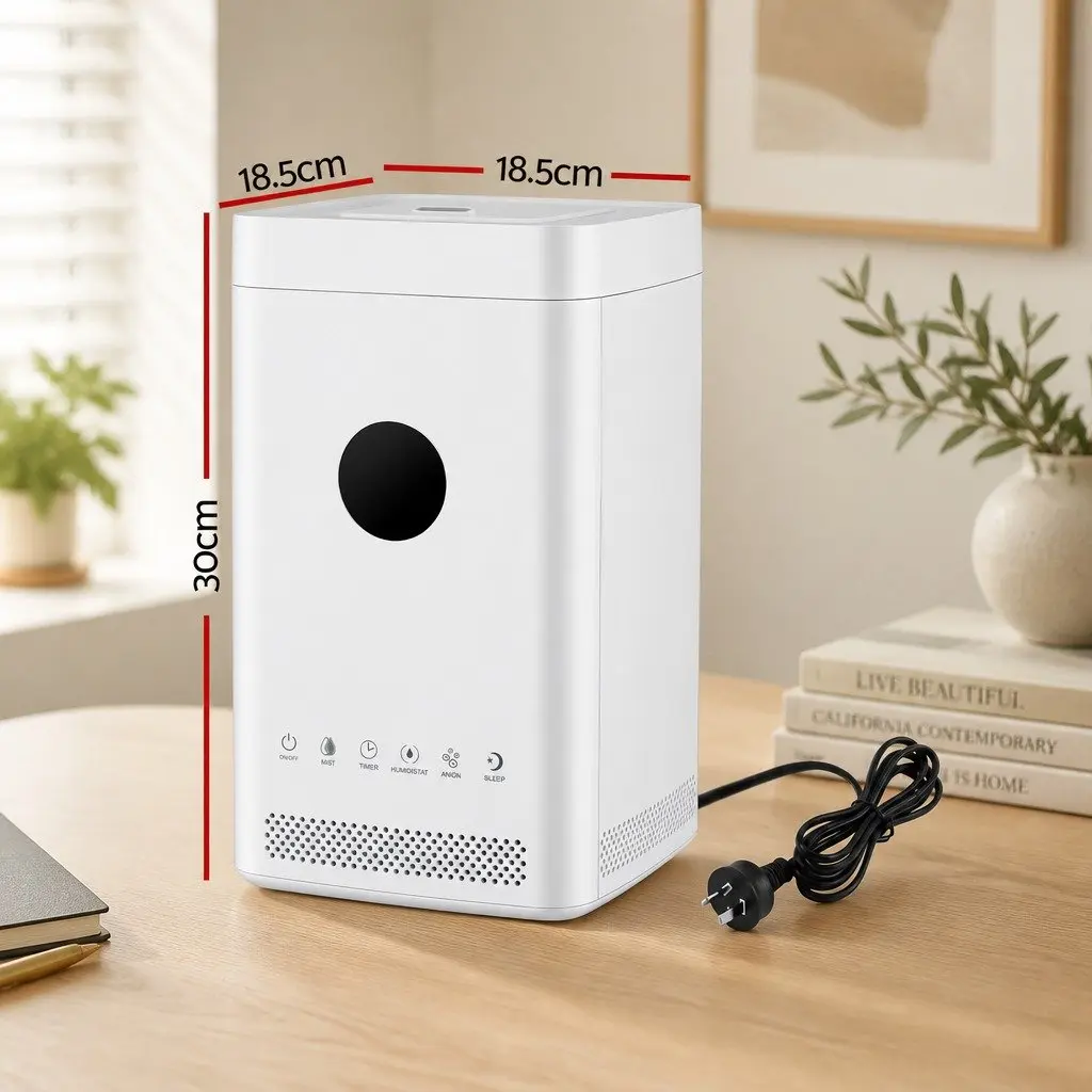 Ultrasonic Humidifier 3.5L White Auto Humidity Control Top Fill Air Purifier