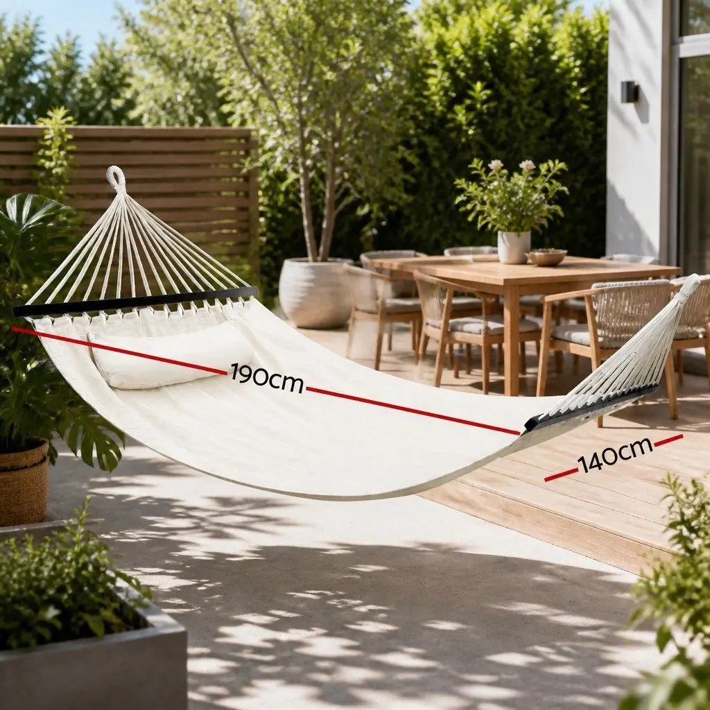 Hammock Bed Portable Hanging Chair Polyester Cotton Blend 343cm x 140cm Cream