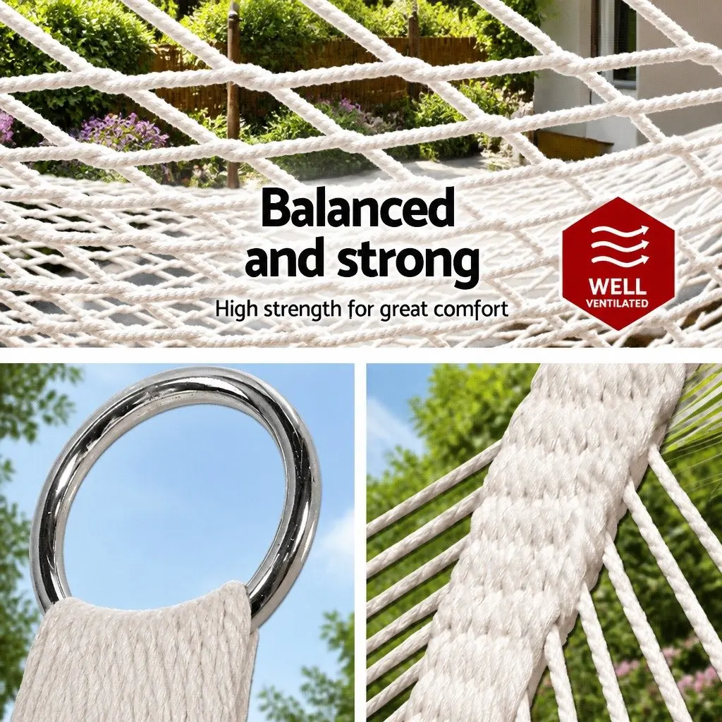 2 Person Hammock Cotton Rope Mesh 340cm Cream