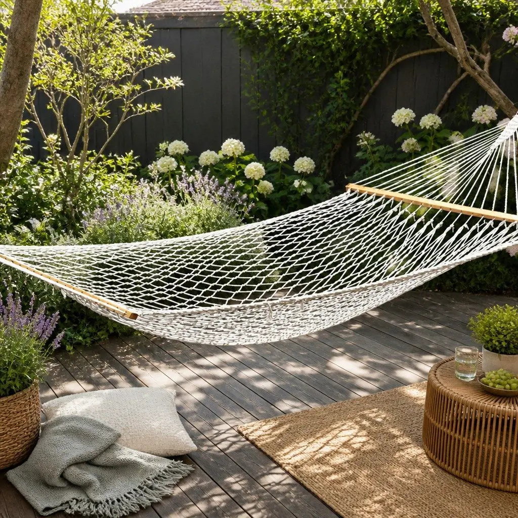 2 Person Hammock Cotton Rope Mesh 340cm Cream