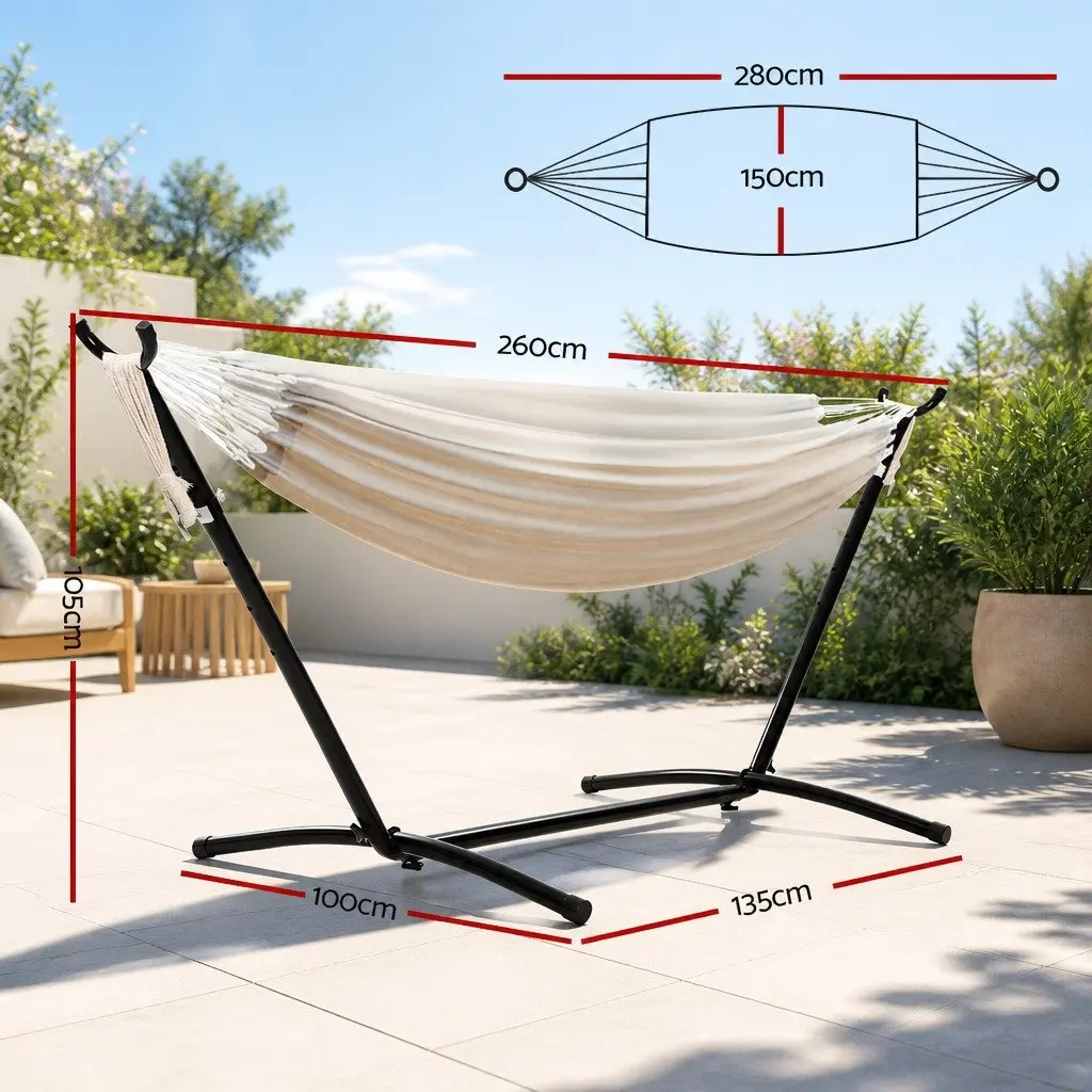Hammock Bed with Stand Cotton 280cm x 150cm Cream