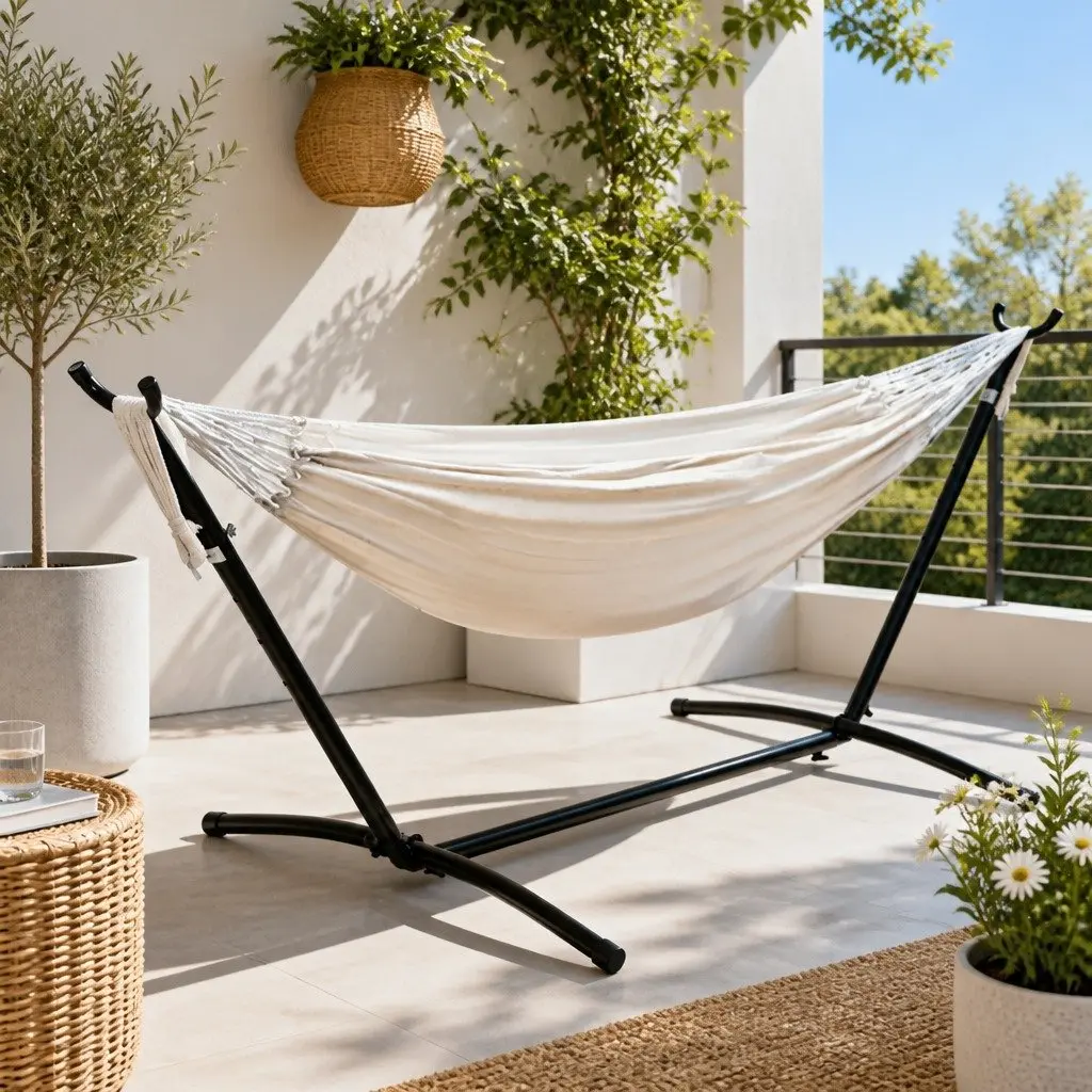 Hammock Bed with Stand Cotton 280cm x 150cm Cream